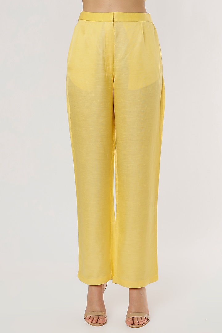 Yellow Linen Satin Co-Ord Set by Ruchi Soni at Pernia's Pop Up Shop