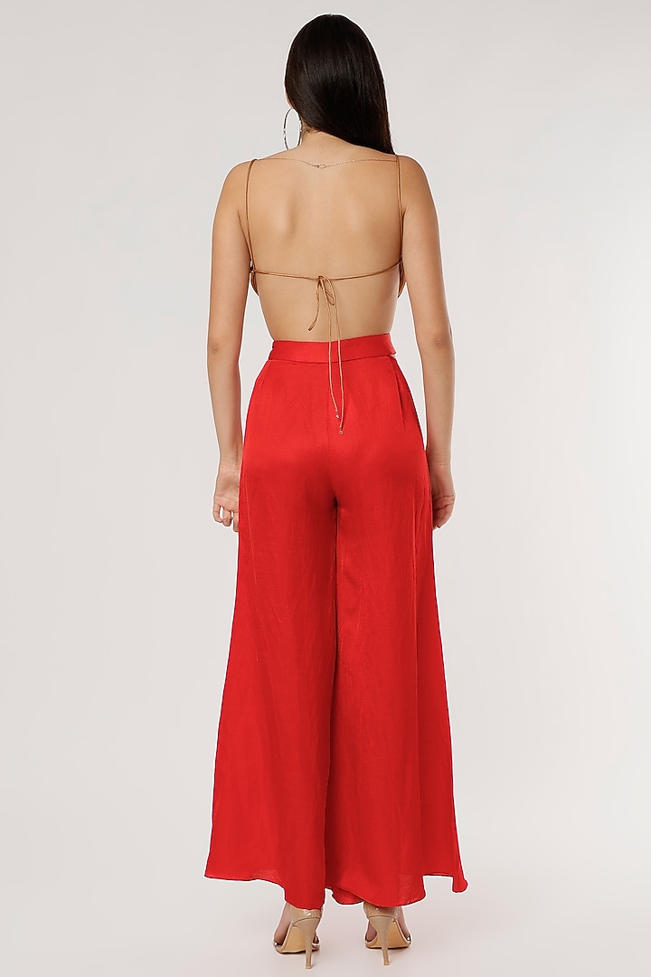 Red Linen Flared Pant Set by Ruchi Soni at Pernia's Pop Up Shop