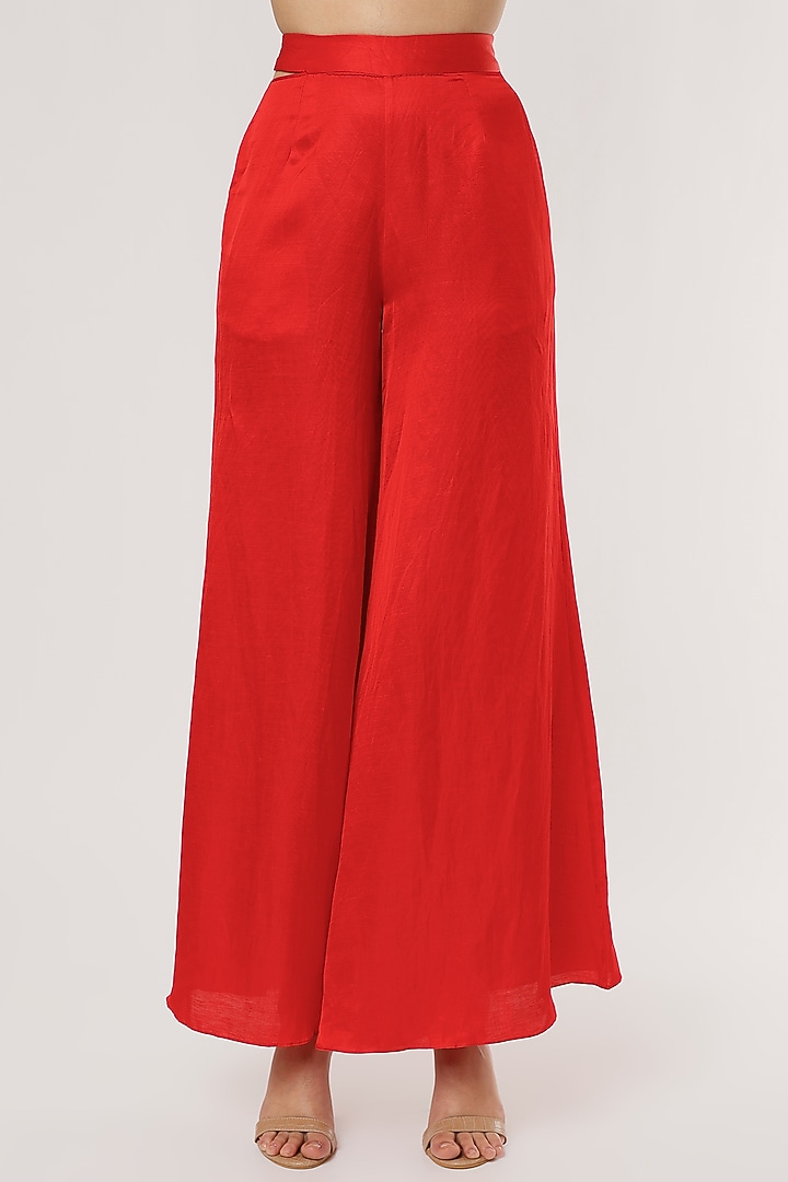 Red Linen Flared Pant Set by Ruchi Soni at Pernia's Pop Up Shop