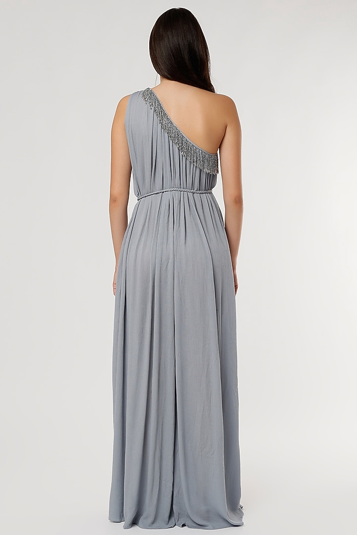 Grey Rayon Off-Shoulder Jumpsuit by Ruchi Soni at Pernia's Pop Up Shop