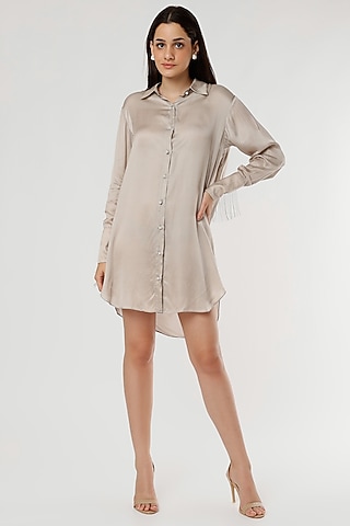 Grey Modal Satin Shirt Dress by Ruchi Soni