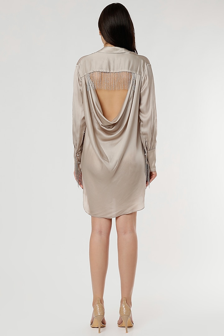 Grey Modal Satin Shirt Dress by Ruchi Soni at Pernia's Pop Up Shop