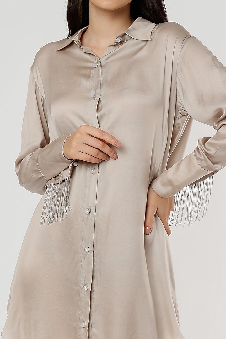 Grey Modal Satin Shirt Dress by Ruchi Soni at Pernia's Pop Up Shop