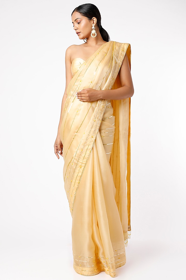 Gold Sequins Embroidered Saree Set by Ruchi Soni