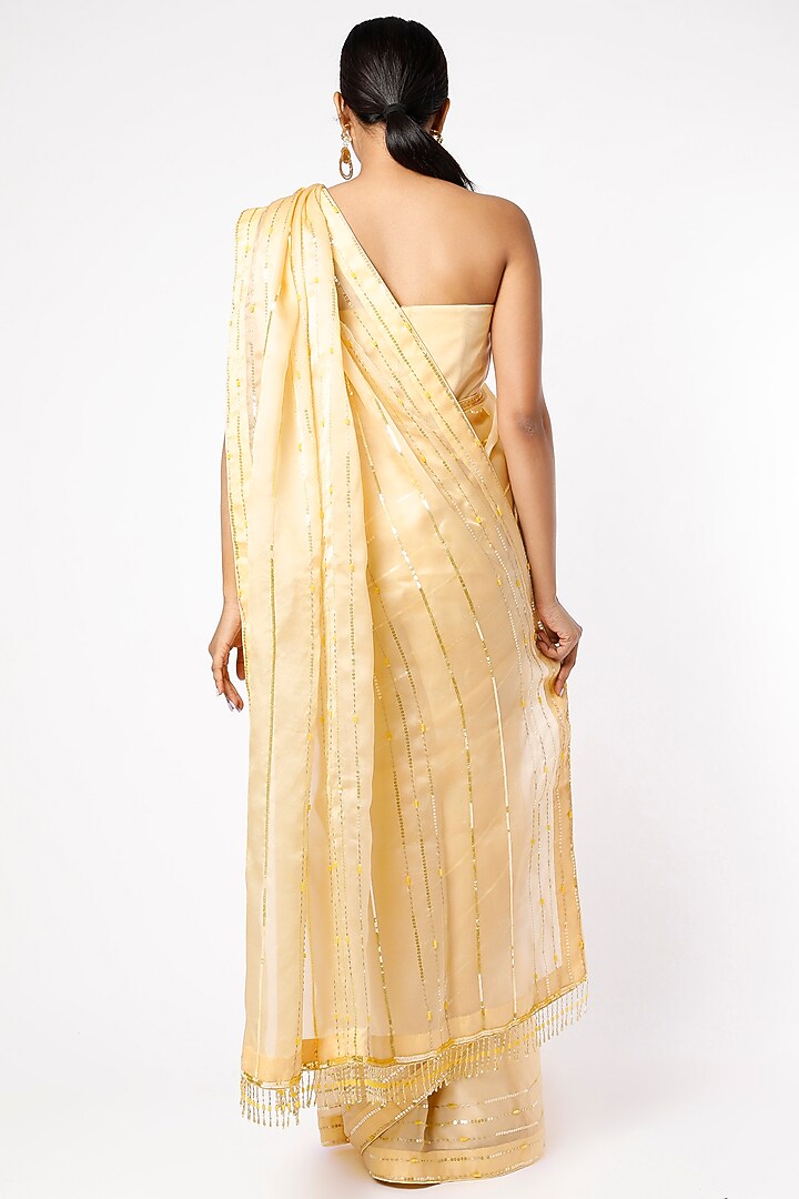Gold Sequins Embroidered Wedding Saree Set by Ruchi Soni at Pernia's Pop Up Shop