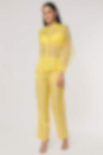 Yellow Silk Organza Shirt by Ruchi Soni