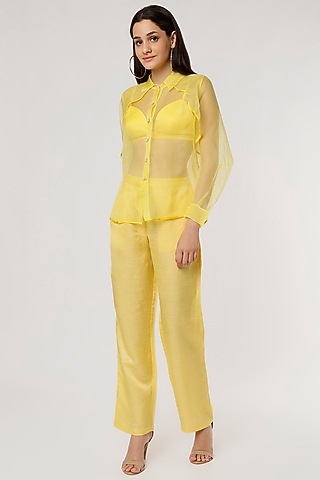Yellow Silk Organza Shirt by Ruchi Soni
