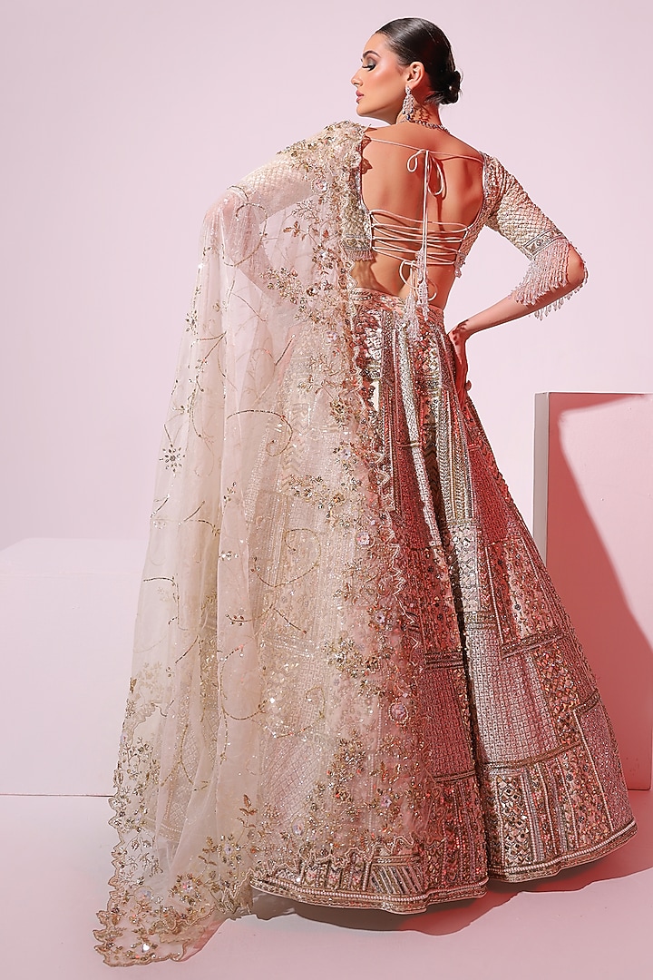 Ivory Raw Silk Sequins & Pearl Embroidered Bridal Lehenga Set by Ruchika Hurria at Pernia's Pop Up Shop
