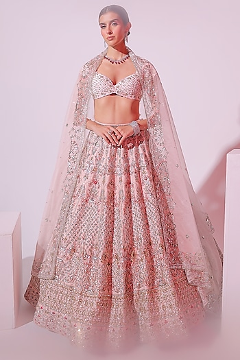 Pink Raw Silk Sequins & Zari Embroidered Bridal Lehenga Set by Ruchika Hurria at Pernia's Pop Up Shop