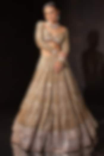 Gold Silk Embroidered Bridal Lehenga Set by Ruchika Hurria at Pernia's Pop Up Shop