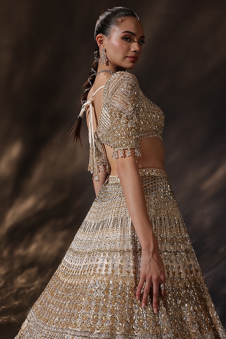 Gold Silk Embroidered Bridal Lehenga Set by Ruchika Hurria at Pernia's Pop Up Shop