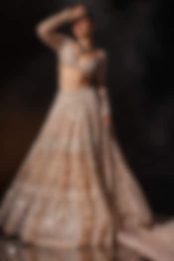 Gold Silk Embroidered Bridal Lehenga Set by Ruchika Hurria at Pernia's Pop Up Shop