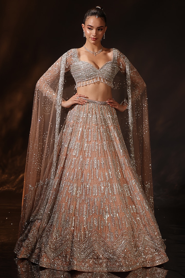 Nude Silk Embroidered Bridal Lehenga Set by Ruchika Hurria at Pernia's Pop Up Shop
