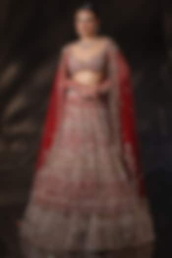 Red Silk Embroidered Bridal Lehenga Set by Ruchika Hurria at Pernia's Pop Up Shop
