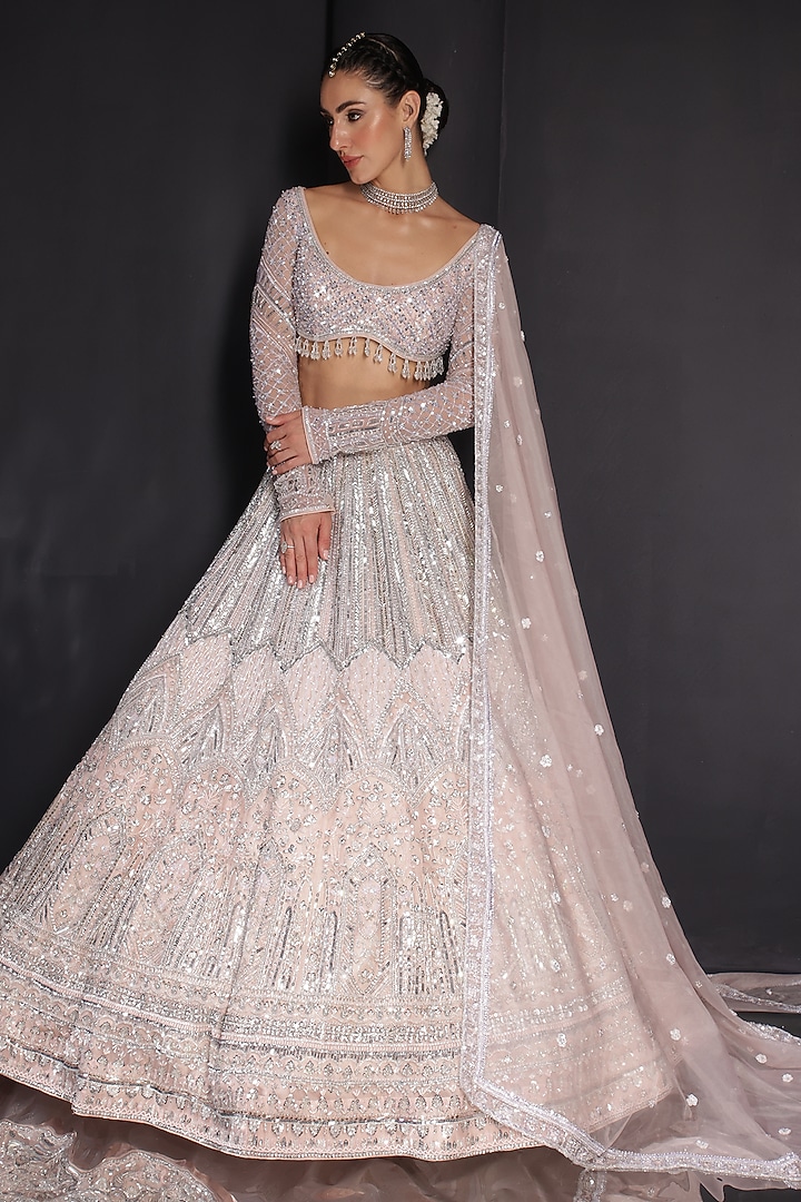 Light Pink Silk Embroidered Bridal Lehenga Set by Ruchika Hurria at Pernia's Pop Up Shop