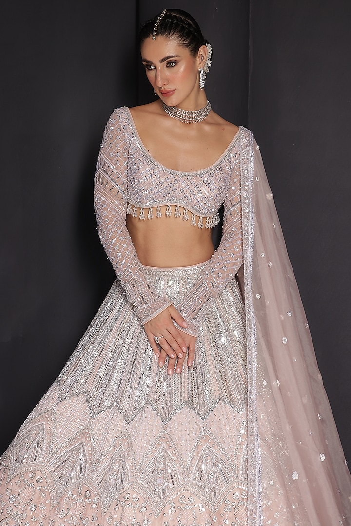 Light Pink Silk Embroidered Bridal Lehenga Set by Ruchika Hurria at Pernia's Pop Up Shop