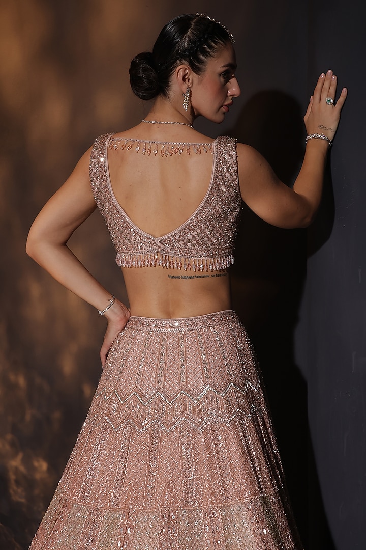 Pink Silk Embroidered Bridal Lehenga Set by Ruchika Hurria at Pernia's Pop Up Shop