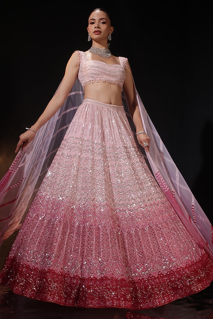 Pink Silk Embroidered Bridal Lehenga Set by Ruchika Hurria at Pernia's Pop Up Shop