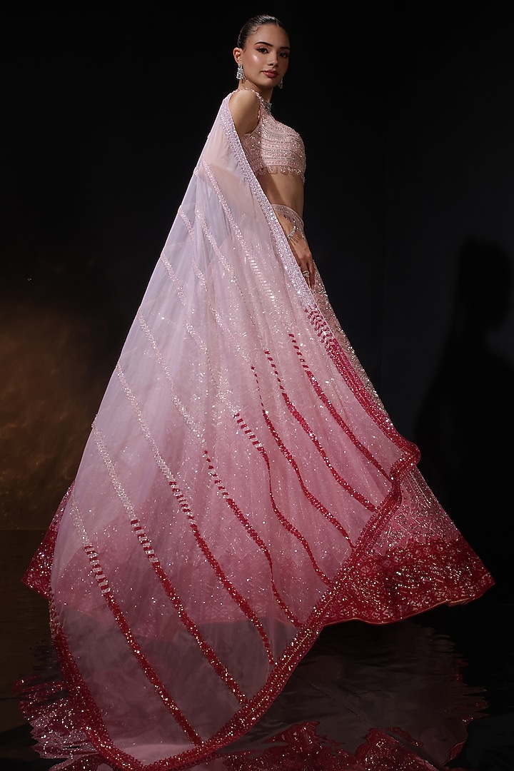 Pink Silk Embroidered Bridal Lehenga Set by Ruchika Hurria at Pernia's Pop Up Shop