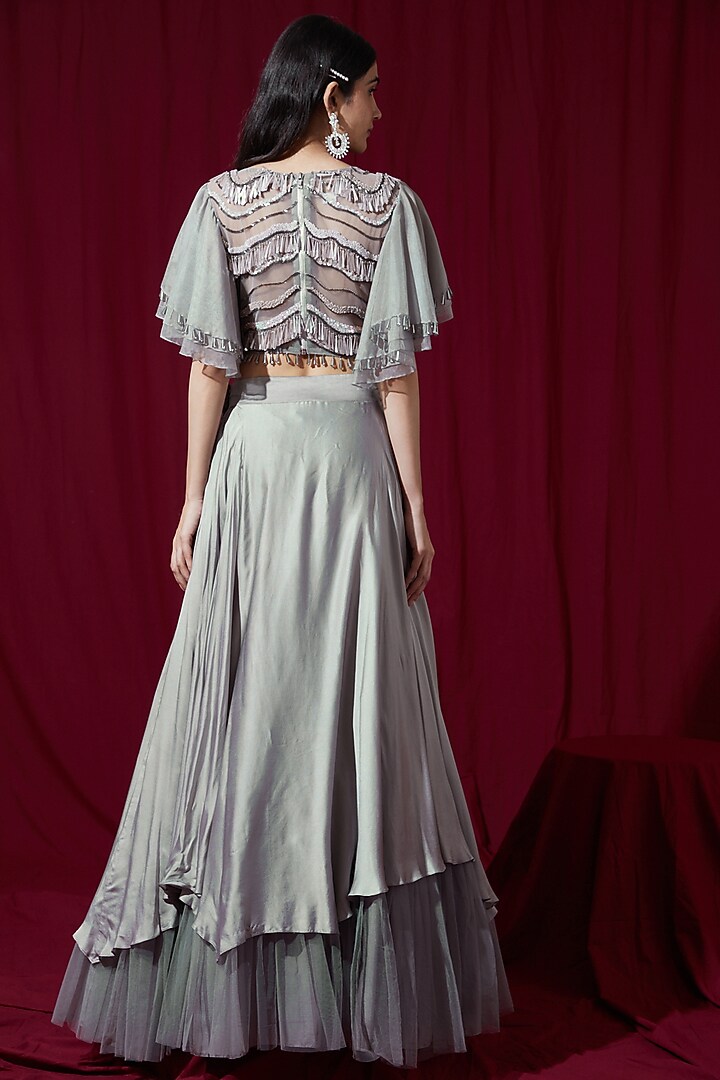 Grey Satin Net Wedding Lehenga Set by Ruchi Kamboj at Pernia's Pop Up Shop
