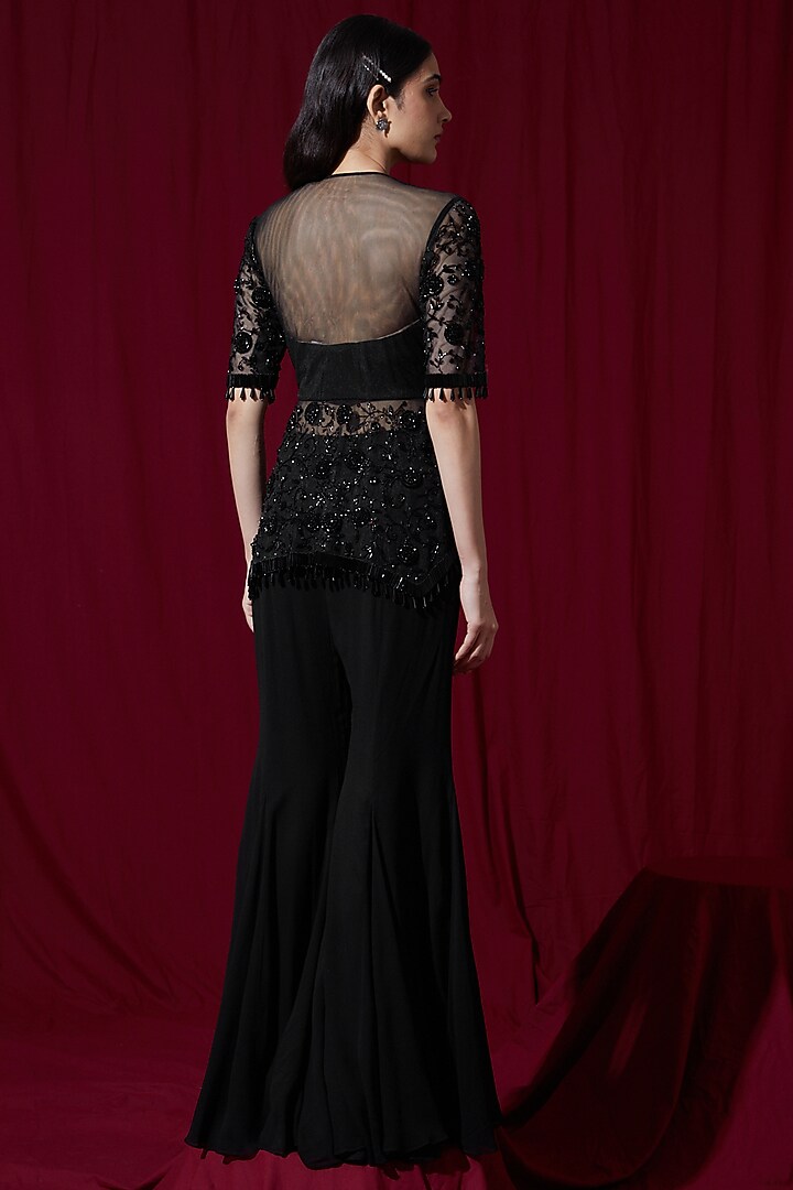 Black Georgette Wedding Sharara Set by Ruchi Kamboj at Pernia's Pop Up Shop
