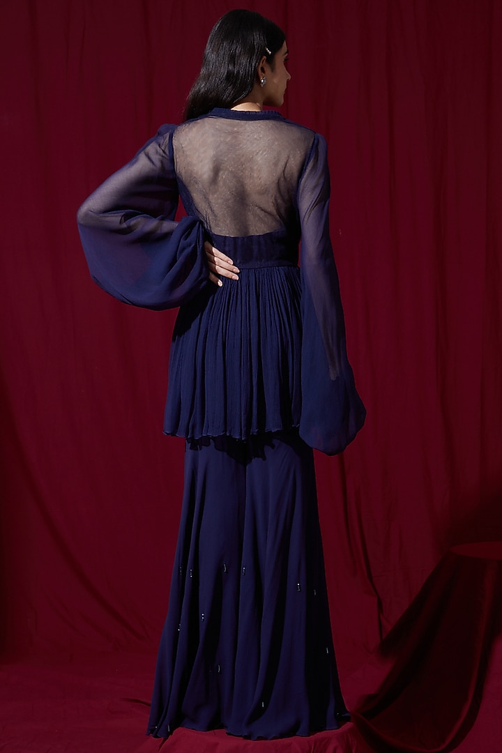 Blue Net Georgette Wedding Sharara Set by Ruchi Kamboj at Pernia's Pop Up Shop
