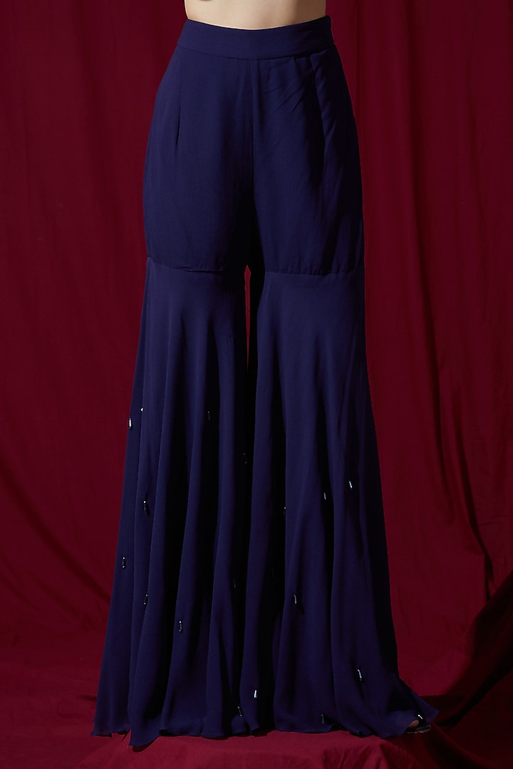 Blue Net Georgette Wedding Sharara Set by Ruchi Kamboj at Pernia's Pop Up Shop