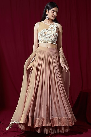 Pink Georgette Lehenga Set by Ruchi Kamboj