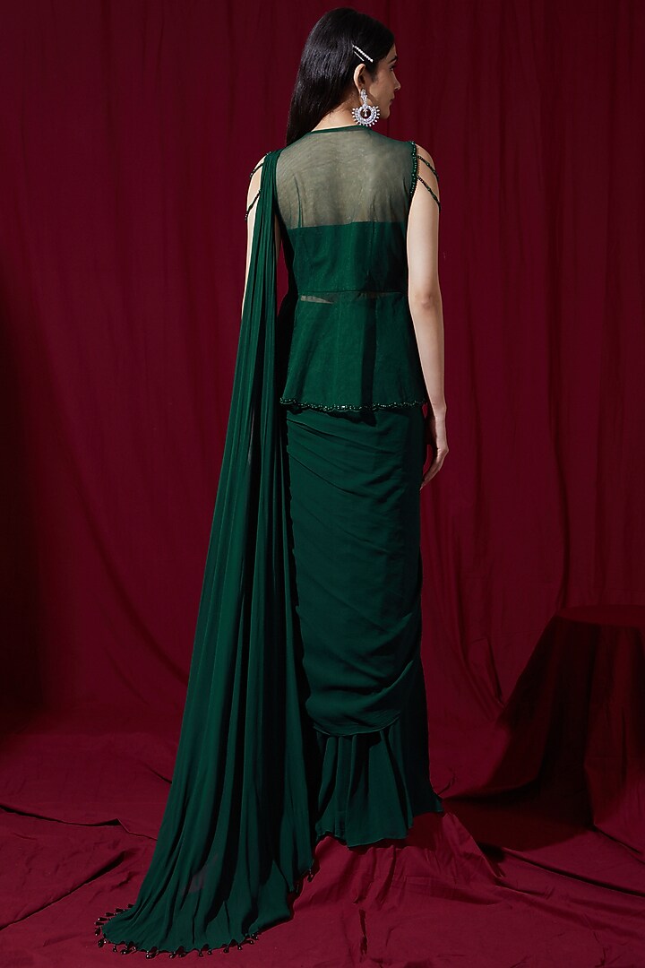 Green Georgette Pre-Stitched Wedding Saree Set by Ruchi Kamboj at Pernia's Pop Up Shop