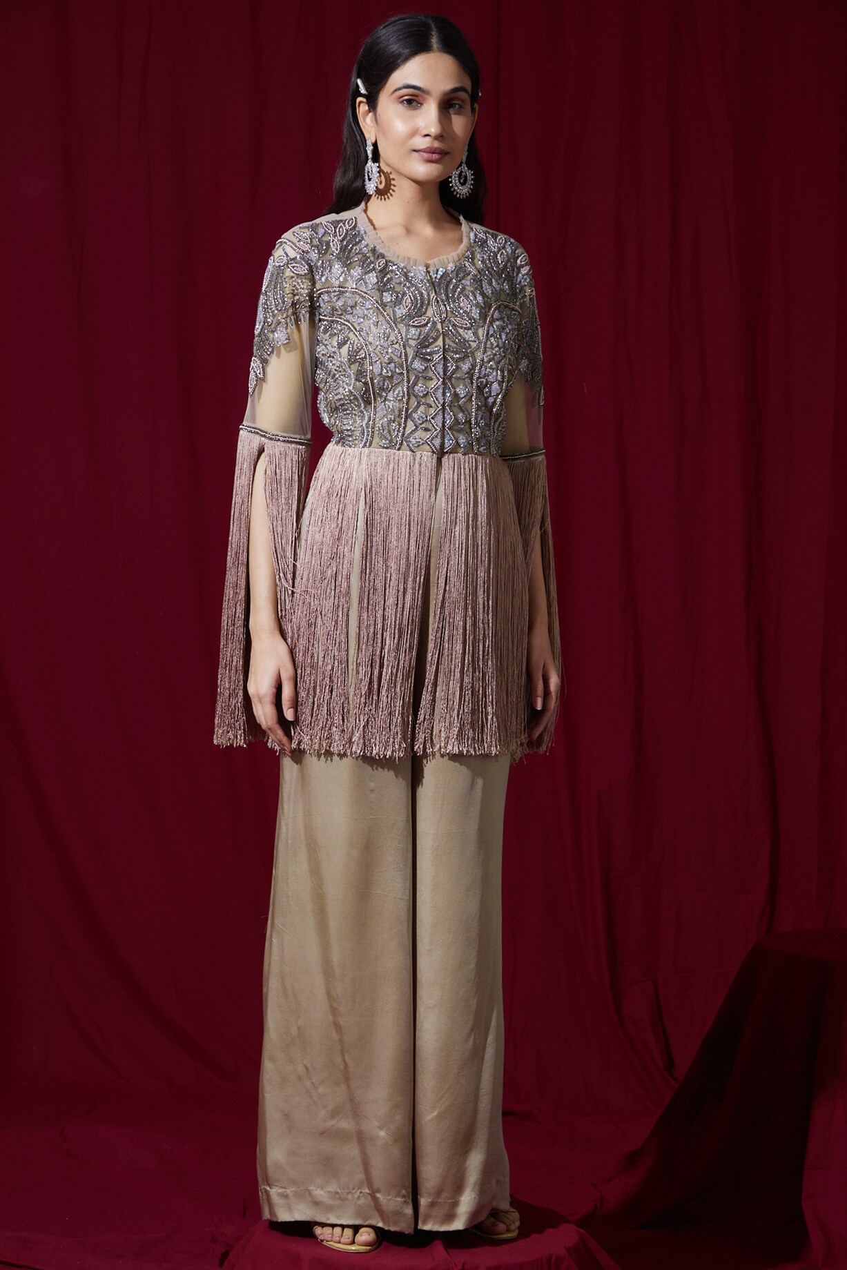 Kamboj Netplus Beige Net Embroidered Jacket Set by Ruchi Kamboj at Pernia's Pop Up ...