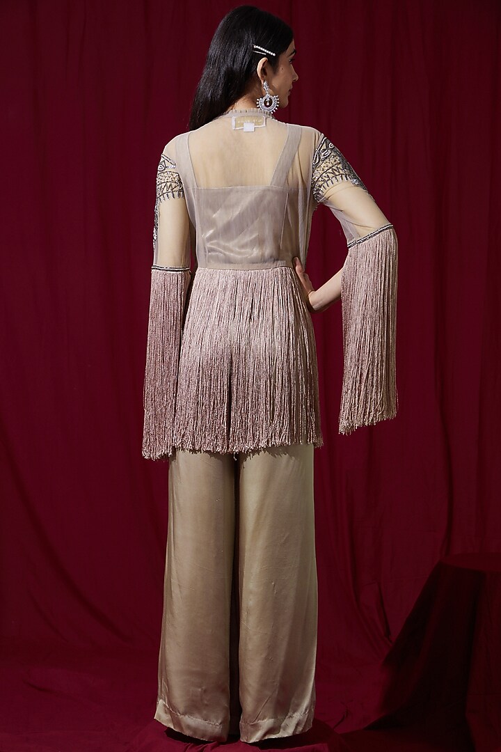 Beige Net Embroidered Jacket Set by Ruchi Kamboj at Pernia's Pop Up Shop