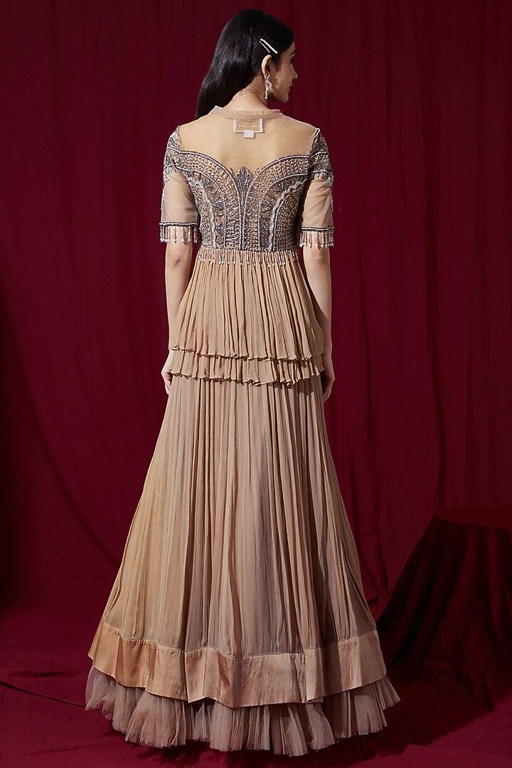 Beige Chiffon Net Georgette Wedding Lehenga Set by Ruchi Kamboj at Pernia's Pop Up Shop