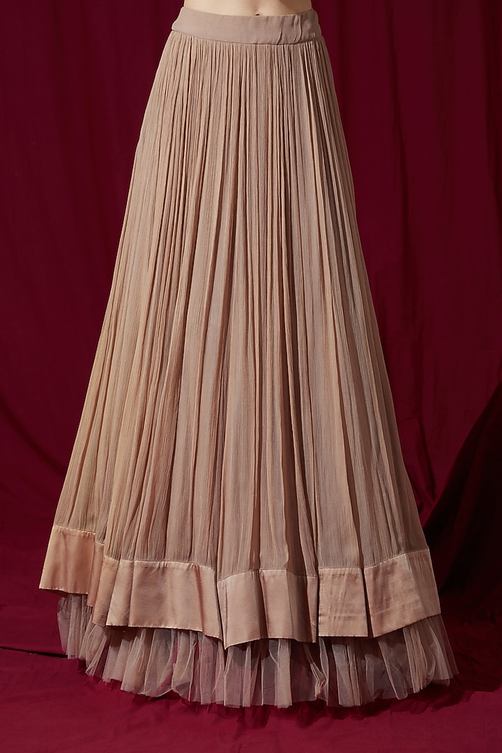 Beige Chiffon Net Georgette Wedding Lehenga Set by Ruchi Kamboj at Pernia's Pop Up Shop