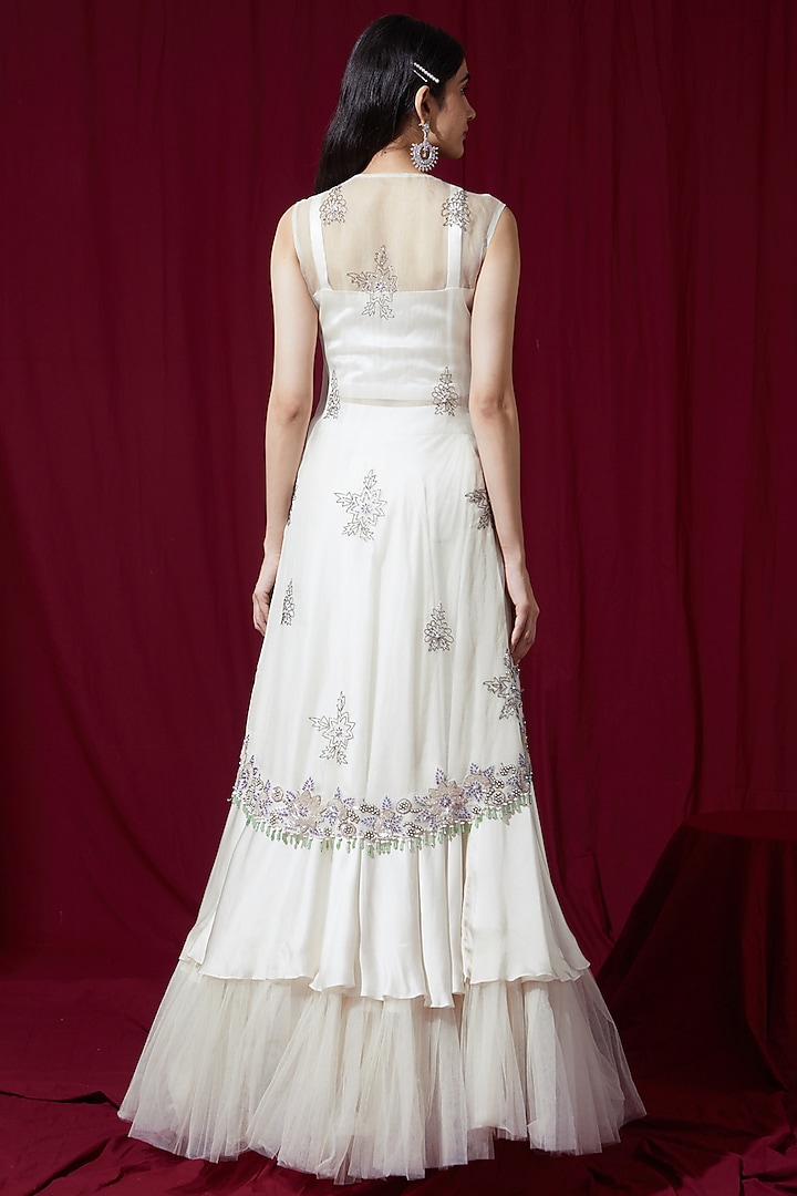 Ivory Organza & Satin Jacket Wedding Lehenga Set by Ruchi Kamboj at Pernia's Pop Up Shop