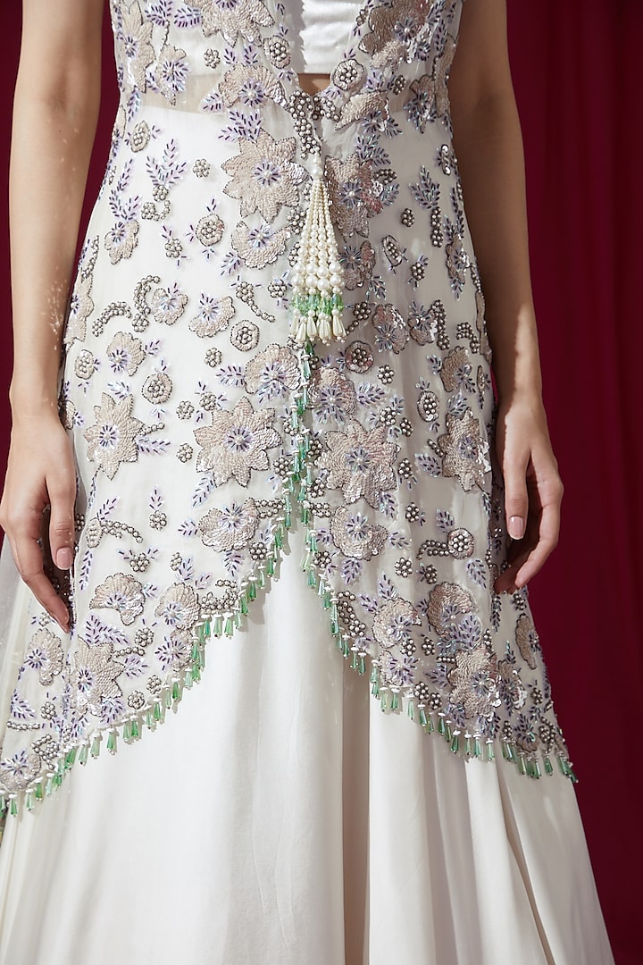 Ivory Organza & Satin Jacket Wedding Lehenga Set by Ruchi Kamboj at Pernia's Pop Up Shop