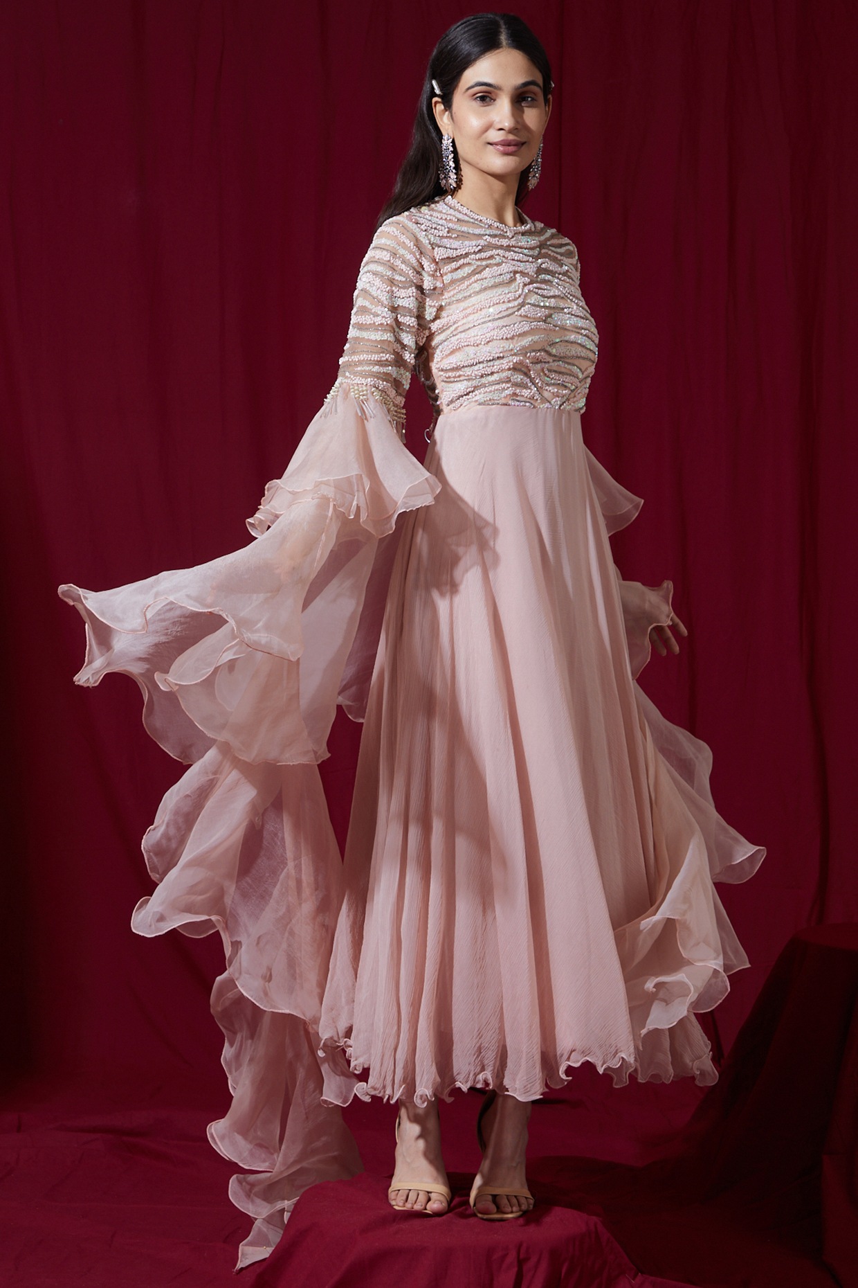 Copper Rose Designer Embroidered Wedding Lehenga Style Anarkali Suit |  Saira's Boutique