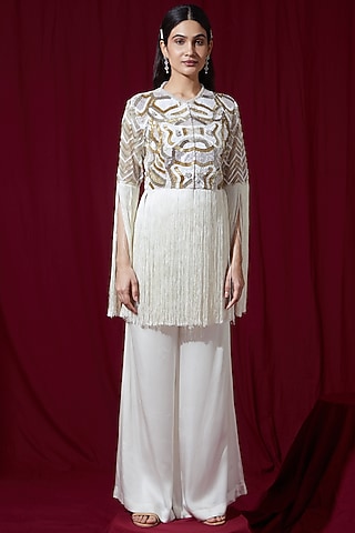 Ivory Satin Co-Ord Set by Ruchi Kamboj