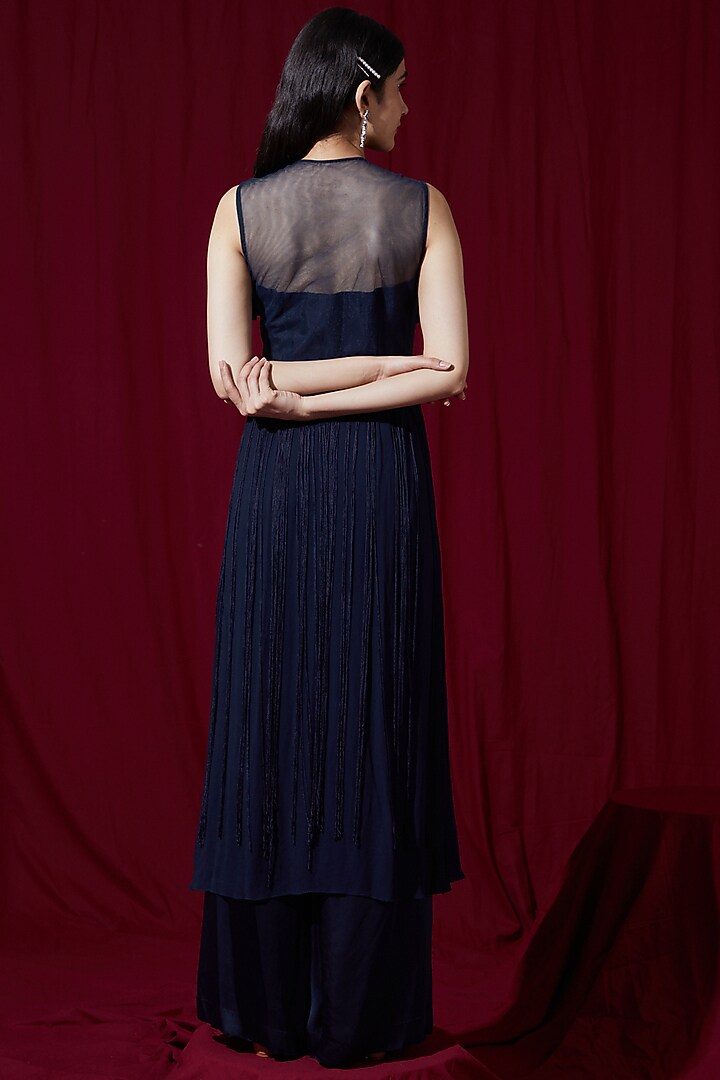 Navy Net & Satin Tunic Set by Ruchi Kamboj at Pernia's Pop Up Shop