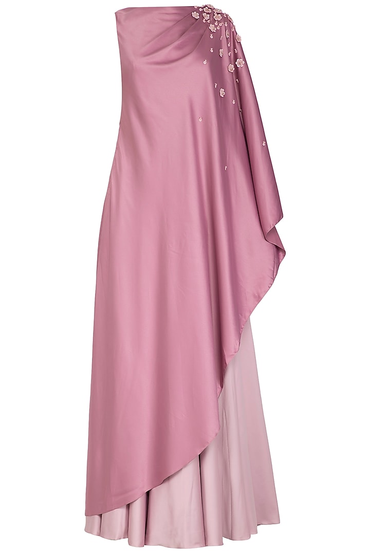 Mauve Embroidered Draped Kurta With Sharara Pants by Ruceru Couture