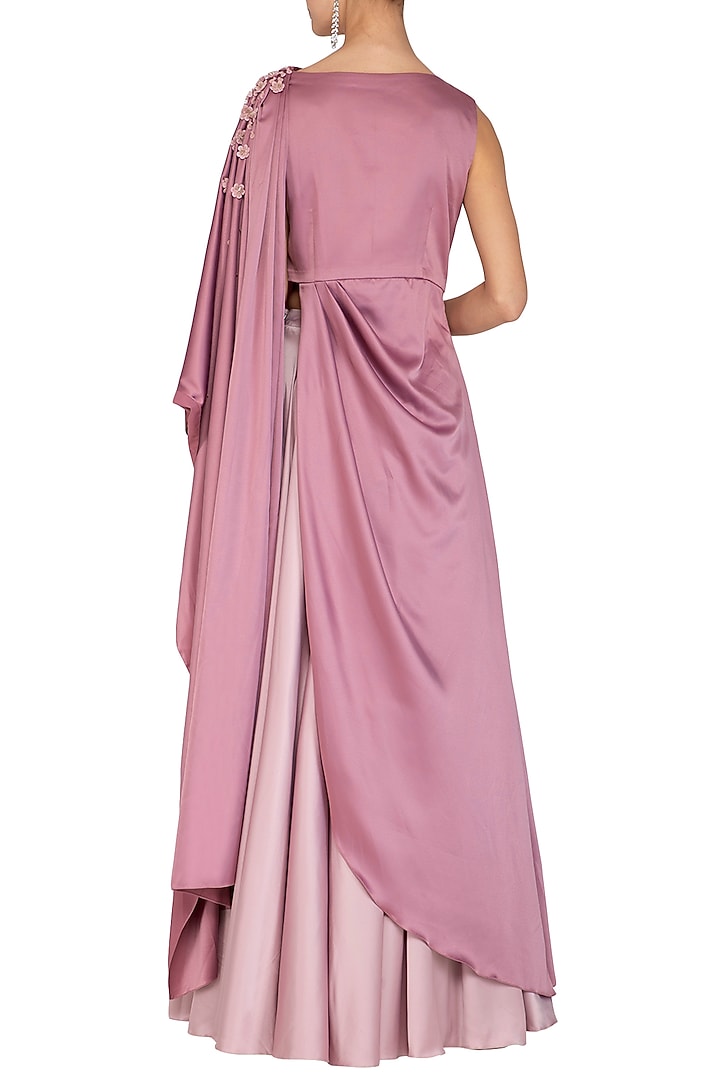 Mauve Embroidered Draped Kurta With Party Wear Sharara Pants by Ruceru Couture at Pernia's Pop Up Shop
