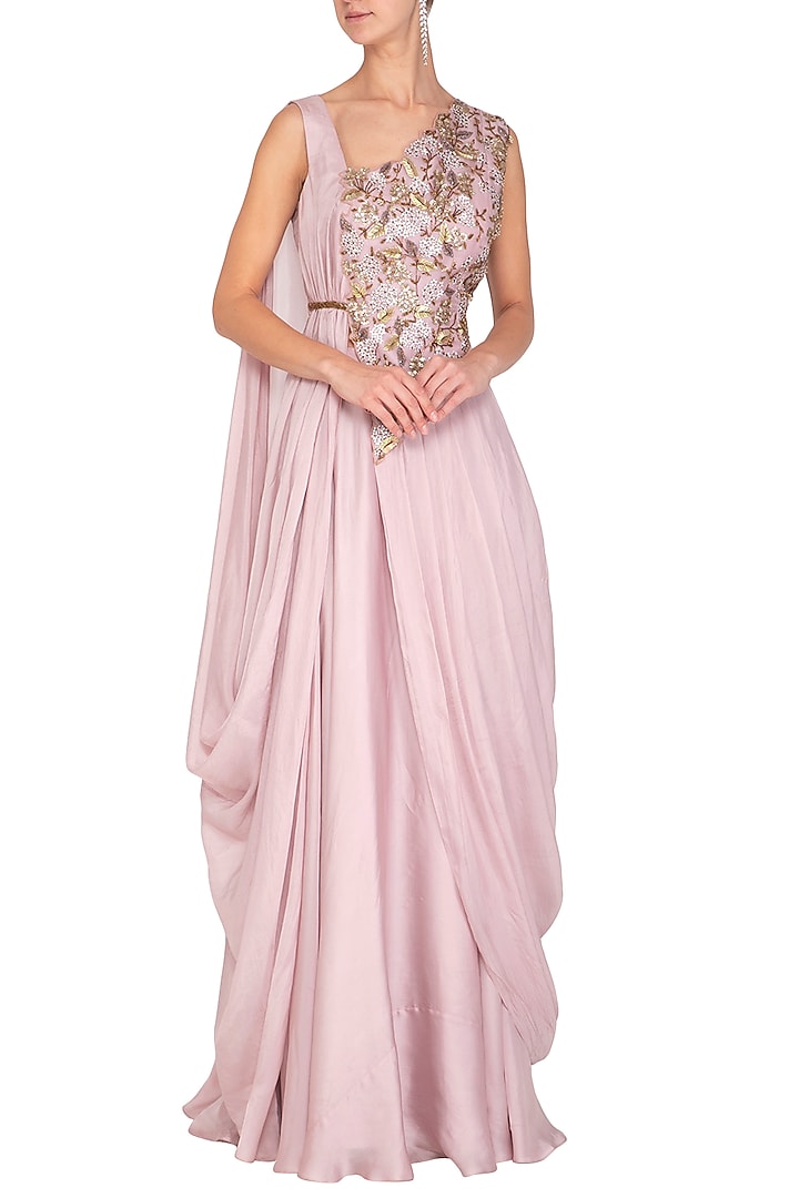 Lilac Embroidered Draped Kurta With Skirt by Ruceru Couture at Pernia's Pop Up Shop