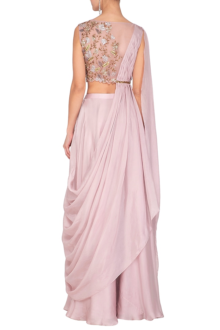 Lilac Embroidered Draped Kurta With Skirt by Ruceru Couture at Pernia's Pop Up Shop