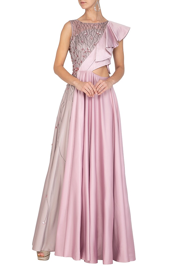 Berry Ash & Lilac Embroidered Asymmetrical Engagement Gown by Ruceru Couture at Pernia's Pop Up Shop