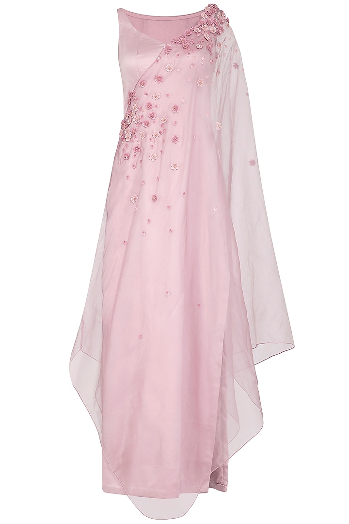Lilac Embroidered Gown With One Sided Drape Dupatta Design by Ruceru ...