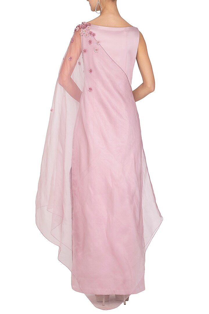 Lilac Embroidered Party Wear Gown With One Sided Drape Dupatta by Ruceru Couture at Pernia's Pop Up Shop