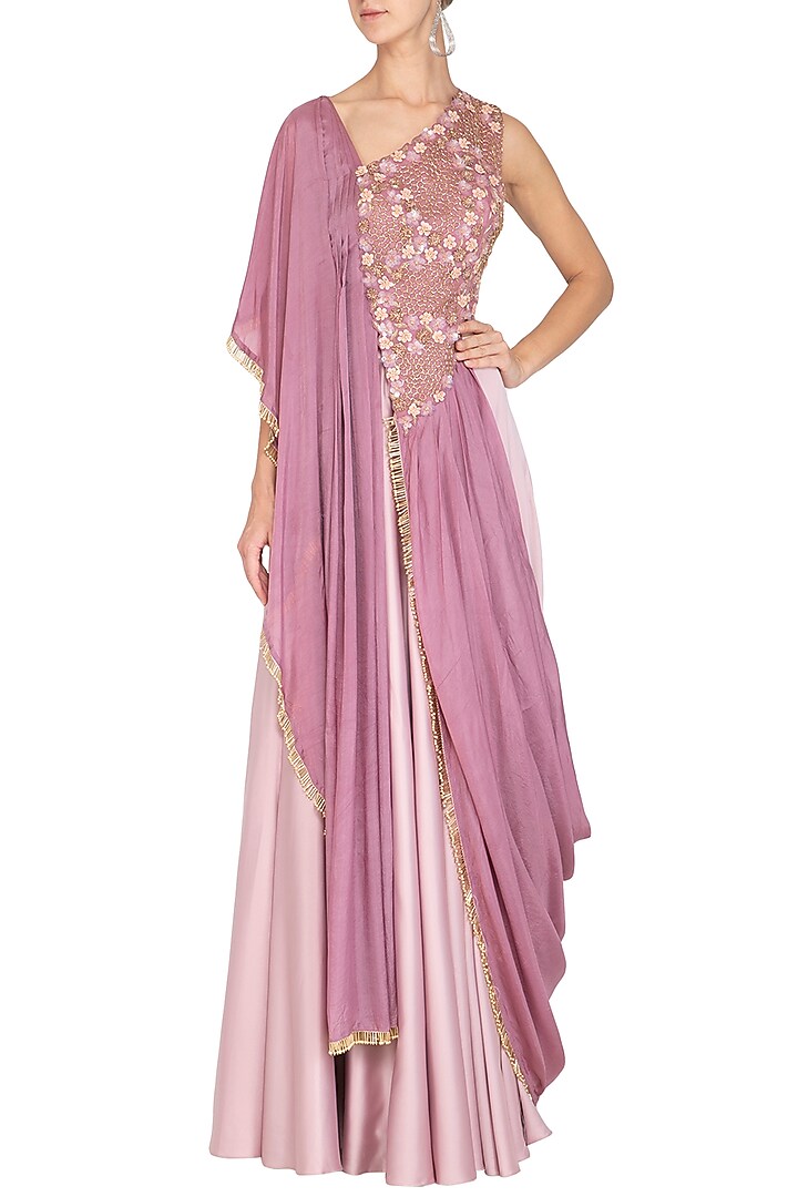 Mauve Embroidered Kurta With Cone Skirt by Ruceru Couture at Pernia's Pop Up Shop