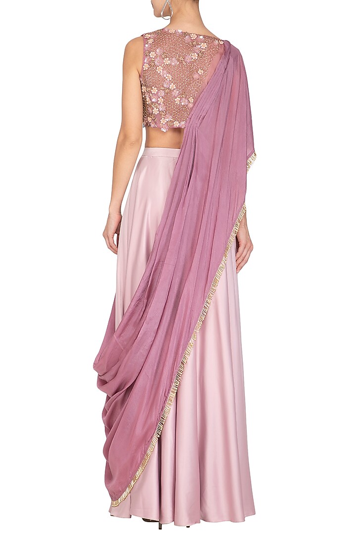 Mauve Embroidered Kurta With Cone Skirt by Ruceru Couture at Pernia's Pop Up Shop