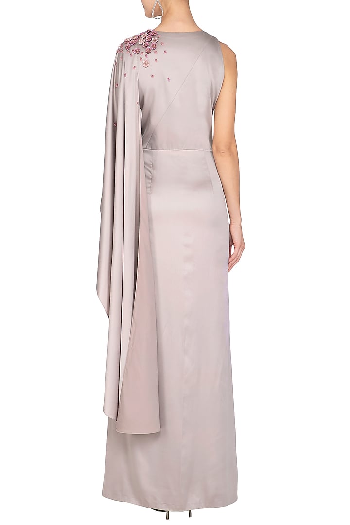 Berry Ash Embroidered Party Wear Saree Gown by Ruceru Couture at Pernia's Pop Up Shop