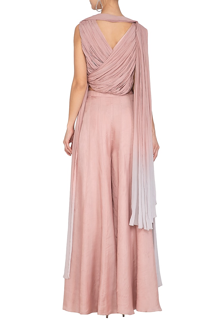 Dusty Pink Embroidered Crossbody Top With Party Wear Sharara Pants by Ruceru Couture at Pernia's Pop Up Shop