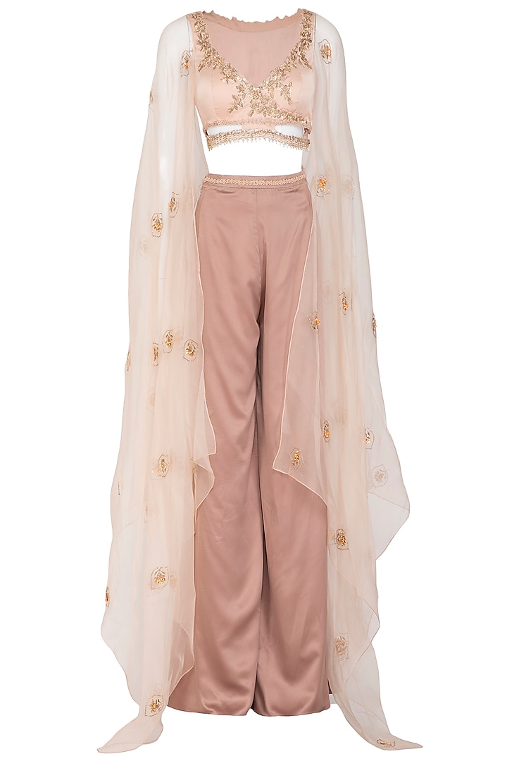 Nude Embroidered Sharara Set by Ruceru Couture
